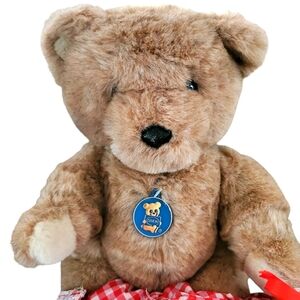 Vintage DAKIN Beige Teddy Bear‎ 14" Jointed Arms Legs with Blue Tag 1986 Korea